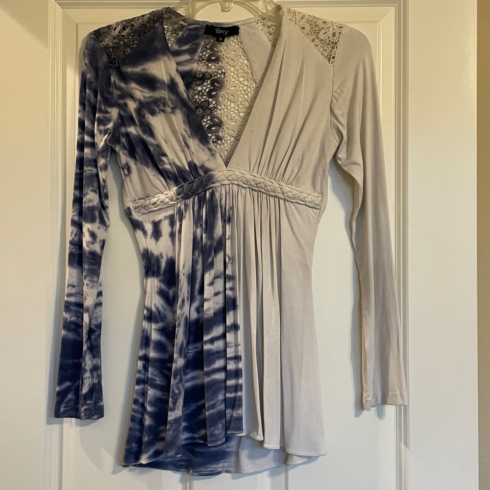 Blue and White Tie-Dye Long Sleeve Top